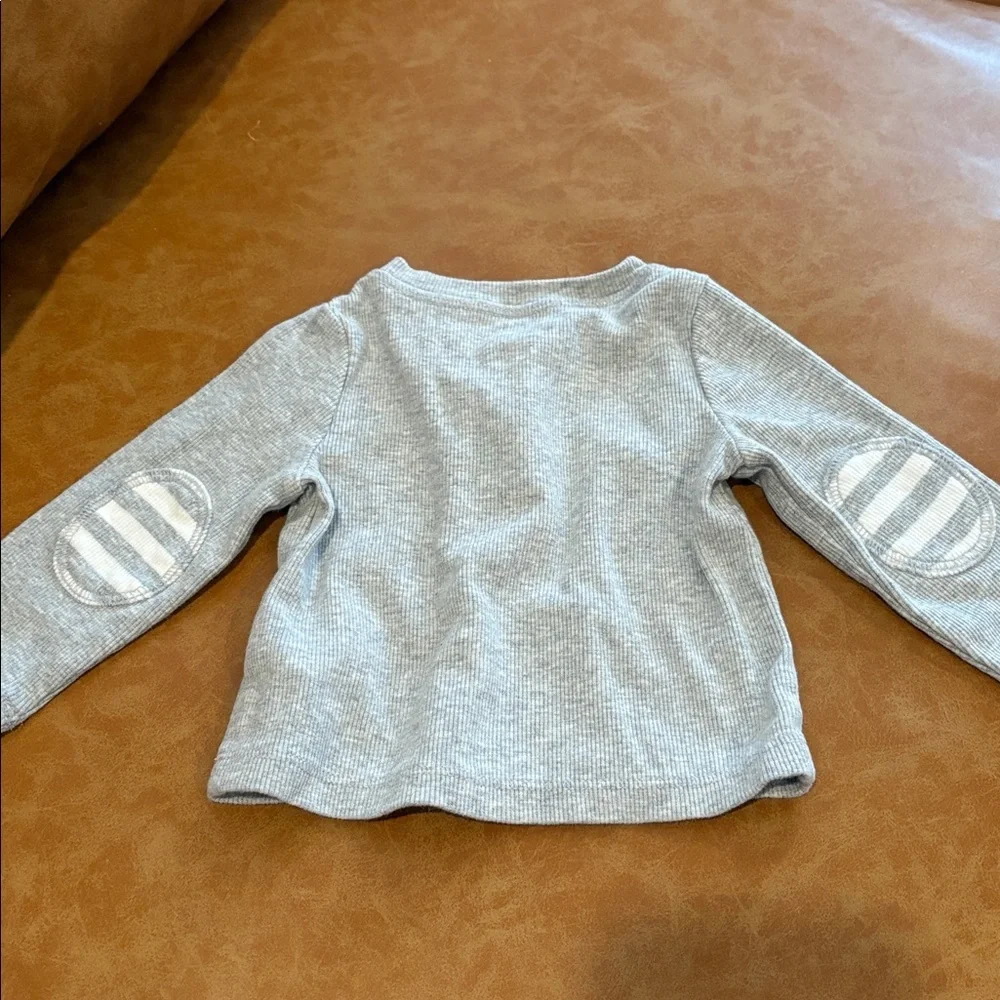 GAP Light Gray Long Sleeve Tee with Striped Elbow Patches - Size 3 to 6 months